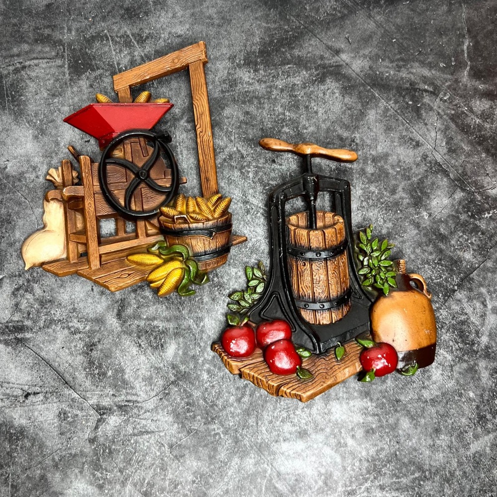 Vintage Homco Metal Rustic Kitchen Wall Plaque Pair | Cottage